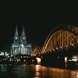 A view across the Rhine to the Cologne cathedral at the Hohenzoller bridge