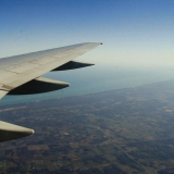 An airplane over the Lake Michigan