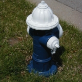 A fire plug in the colours of the local football team