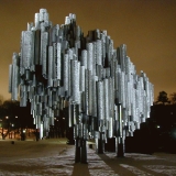 The Sibelius monument illuminated by night