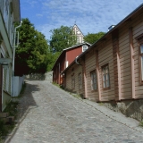 The old town of Porvoo with the cathedral on the background