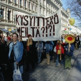 Demonstrators against nuclear power in downtown Helsinki