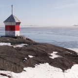 A beacon and a view from Lnsi-Mustasaari to the south, Harmaja light house at the far right