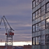 A crane and its reflection