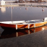 A boat surrounded by ice