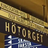 Signs at Htorget subway station