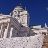 The cathedral and snowy stairs