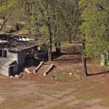 Abandoned building at a sports field