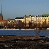 Houses at Merikatu street, Agricola church in the background