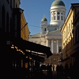 The shadowy Sofiankatu street and the cathedral