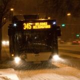 A bus in a blizzard at Mannerheimintie