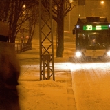 A bus in a blizzard at Mannerheimintie