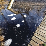 The icy Kruunuvuorenlampi pond and a jetty