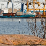 A cargo ship in Lnsisatama harbour