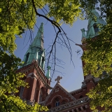 St. John's Church (Johanneksenkirkko) framed with leaves