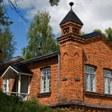 A brick building at Verla board mill