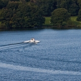 A motorboat and a sailboat at Lake Windermeere