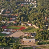 A view down from a climbing hot air balloon