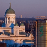 Towers of the Helsinki cathedral and Stockmann department store