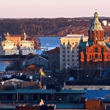 Ice breakers, the Uspenski orthodox cathedral, the oil port can be seen in the background