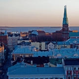 St. John's church rises over the roofs of southern Helsinki