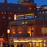 The entrance to the metro station and the market hall at Hakaniemi