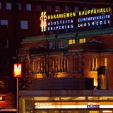 The entrance to the metro station and the market hall at Hakaniemi