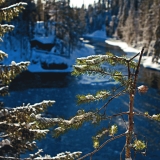 Still waters after Myllykoski rapids in Kitkajoki river at Oulanka national park in Kuusamo