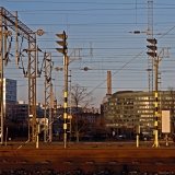 Railway between Tlnlahti and Elintarhanlahti bays, Kallio office building and ympyrtalo in the background