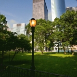 Skyscrapers at the southern tip of Manhattan behind Battery Park