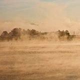 The island of Srkk in sea smoke