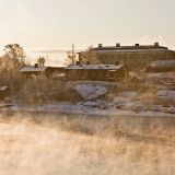 The island of Harakka in sea smoke