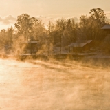 The island of Harakka in sea smoke