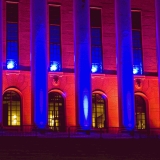 The light installation Oratoribus by Mikki Kunttu illuminates the parliament house