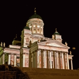 The light installation Heijastuksia - Reflections by Mikki Kunttu illuminates the Helsinki cathedral