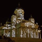 The light installation Heijastuksia - Reflections by Mikki Kunttu illuminates the Helsinki cathedral