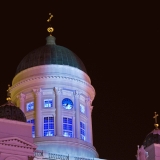 The light installation Heijastuksia - Reflections by Mikki Kunttu illuminates the Helsinki cathedral