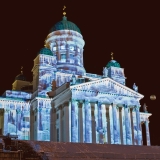 The light installation Heijastuksia - Reflections by Mikki Kunttu illuminates the Helsinki cathedral