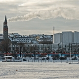 Elintarhanlahti bay with the Finnish national museum and Finlandia house in the background