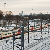 The Pendolino Sm3 train leaving from the Helsinki railyard