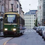 Line 10 tram at the Tarkk'ampujankatu terminus