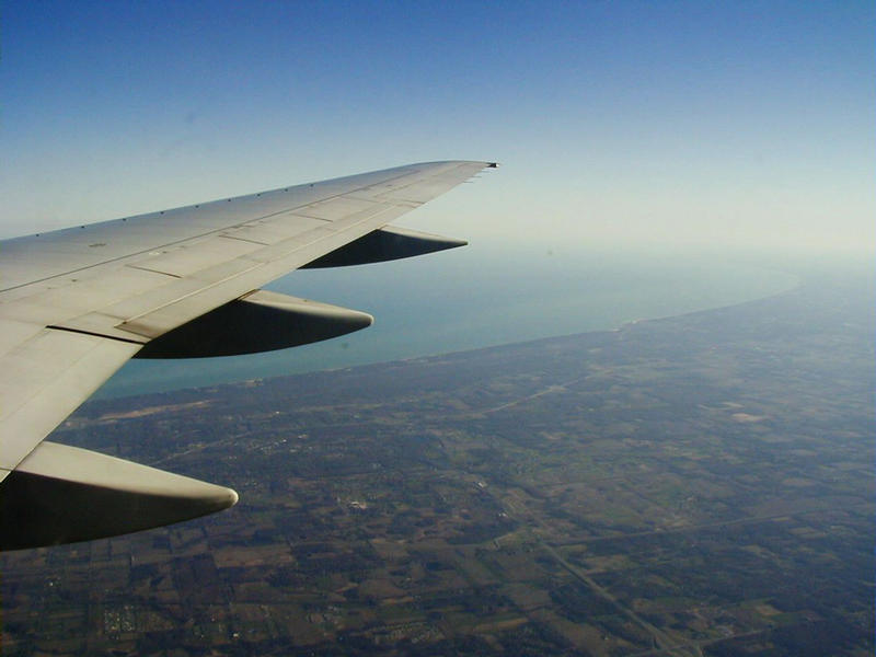 An airplane over the Lake Michigan