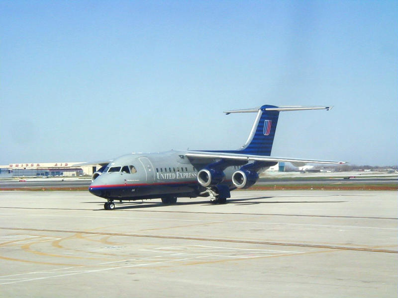 A United Express four-engine jet at O'Hare International airport