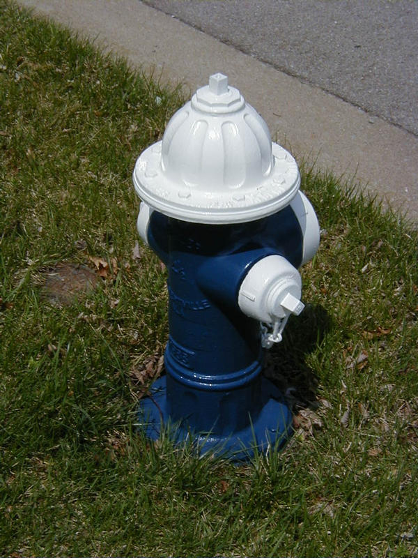 A fire plug in the colours of the local football team