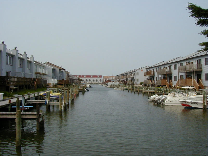 Docks and backyards of houses on the canal