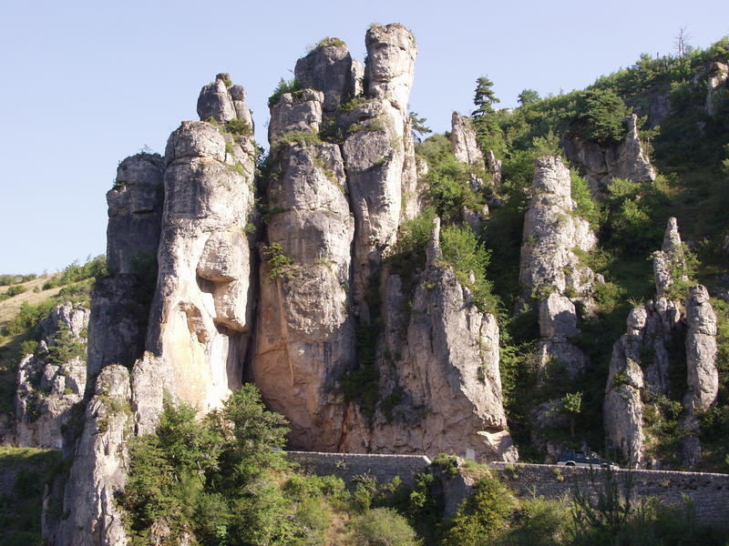 A road penetrates through cliffs