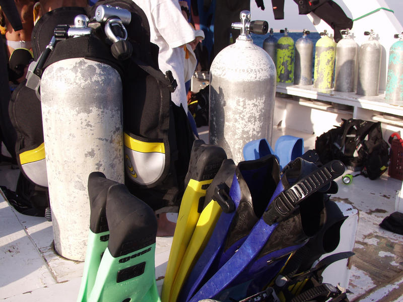 Diving equipment on the boat deck