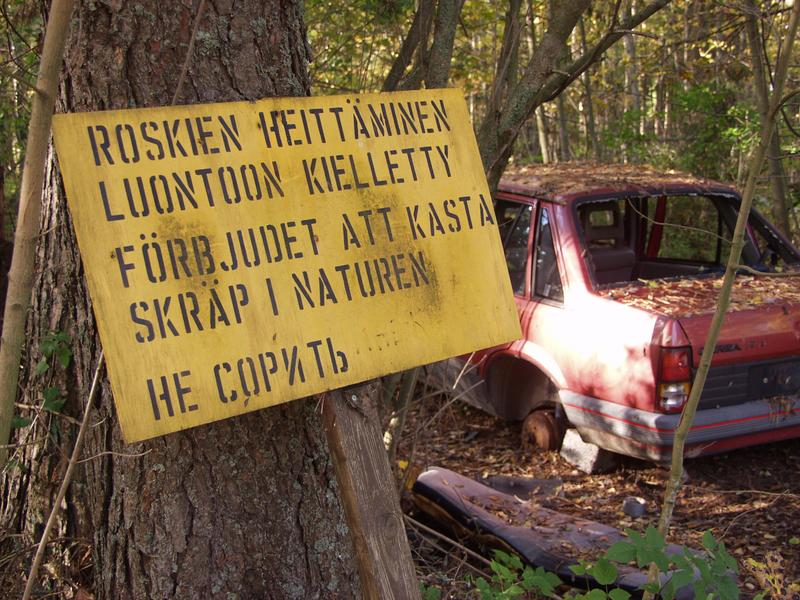 A sign in the woods