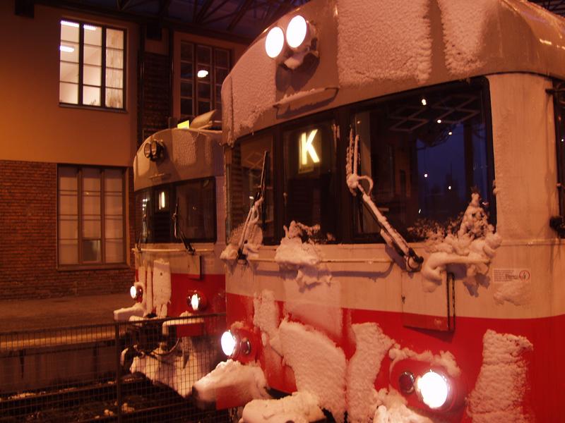 Snowy trains at the Helsinki Railway station