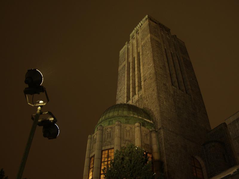 The tower of the Kallio church at dusk